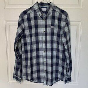 Columbia Size Small Blue Plaid Men's Shirt Button Up Cotton Stretch Casual